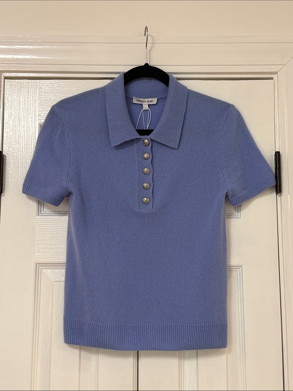 NWT Veronica Beard Hydrangea Brandt Short-Sleeve Cashmere Polo - Sz. Small